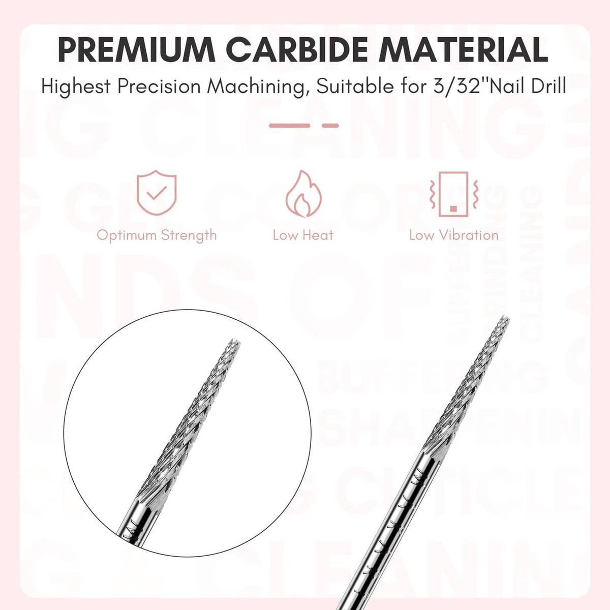 Carbide cuticle nail drill bit with twisted flute texture on the metal shaft