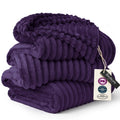 Purple fleece blanket with chunky ridged weave and rolled folded edges