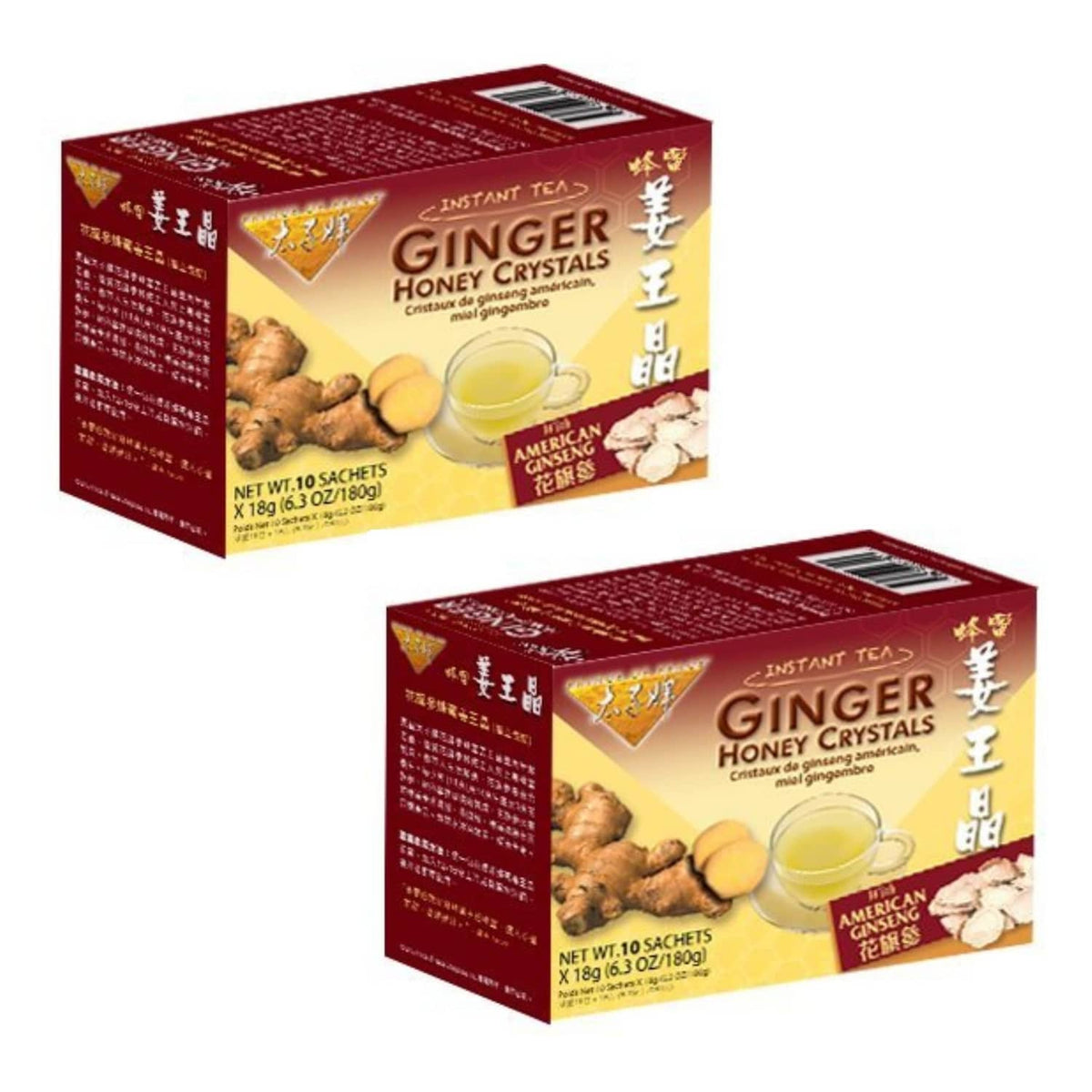 Instant ginger honey crystals tea boxes, dark red, with plum flavor