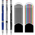 3-piece 2.0mm mechanical pencil set with 2 refill cases, assorted blue and black leads