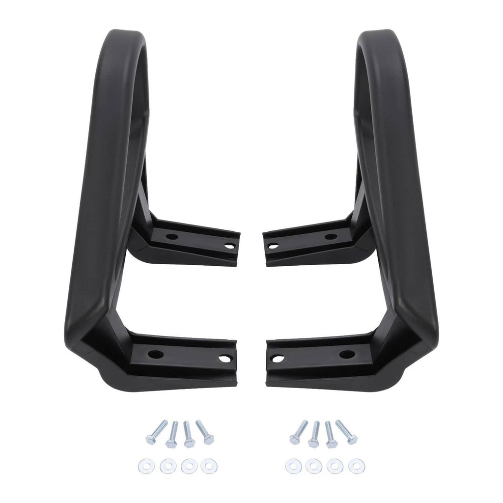 Black plastic golf cart seat armrest/hip restraint brackets with mounting plates