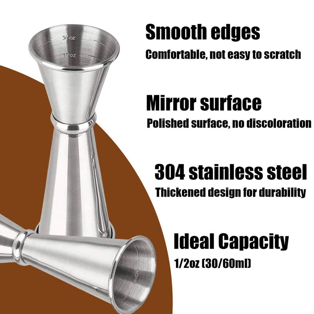 RivetOak Jigger for Bartending, Cocktail 2 oz 1 with 1 count, Sliver