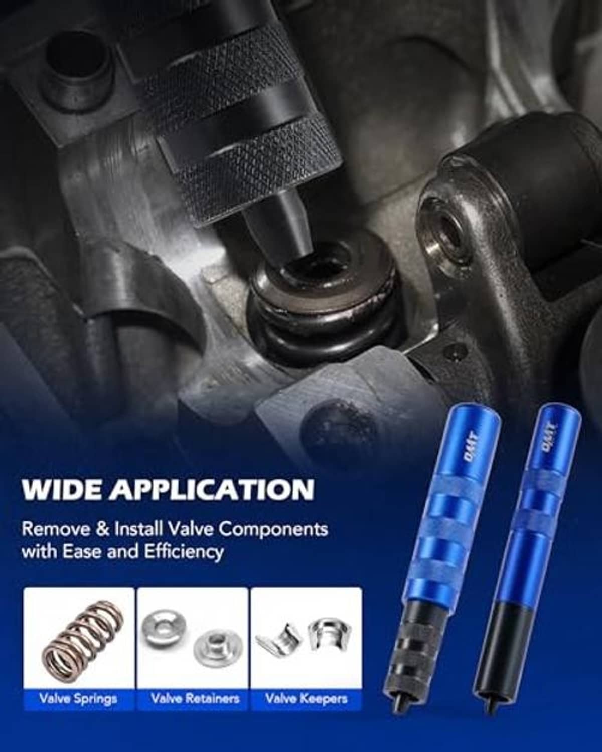 Valve spring compressor tips, two blue cylinders with black ends for valve keeper tools