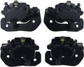 Black front brake caliper pair with mounting bracket and gold-toned brake fitting