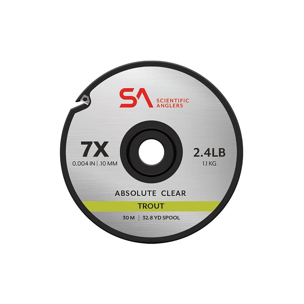 Clear 7X trout tippet line on 30 m spool, 2.4 lb break strength