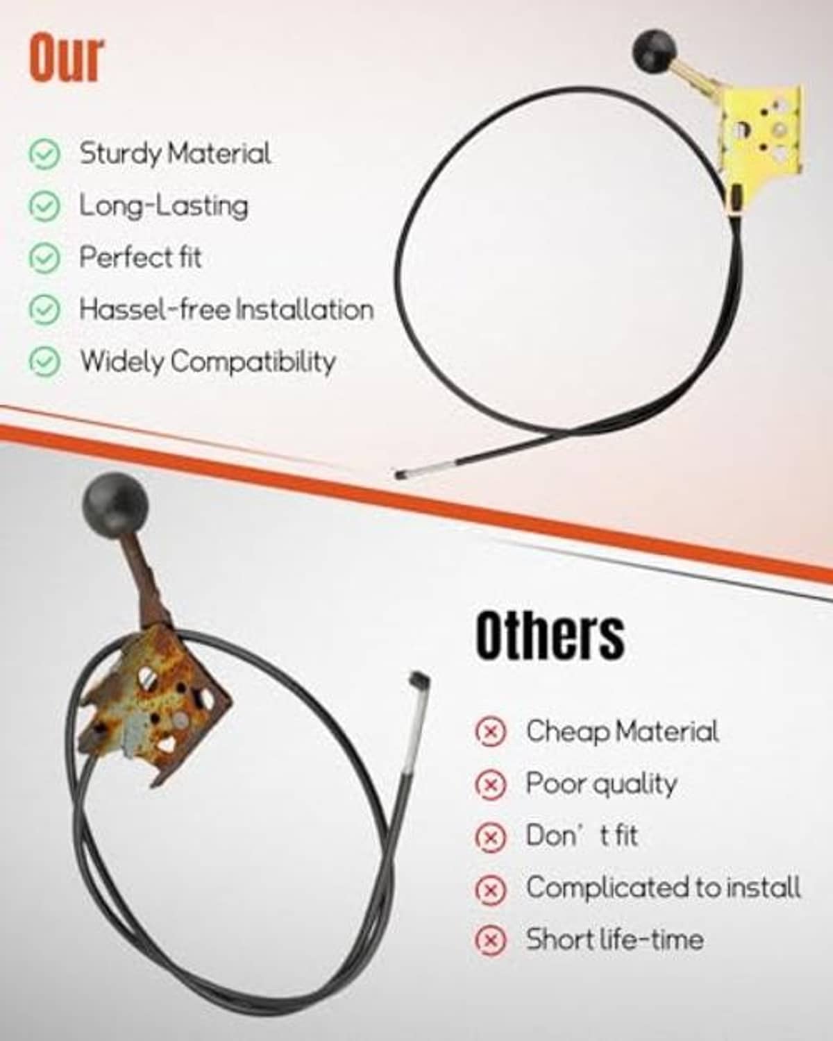 Throttle control cable assembly with yellow lever and black cable loop, knob on end