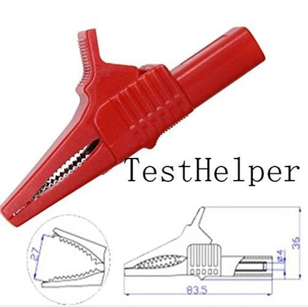 Red back-probe clamp with serrated grip and exposed metal needle