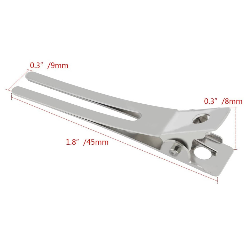 Silver double-prong hair curl setting clip, size-marked for 1.8 inch
