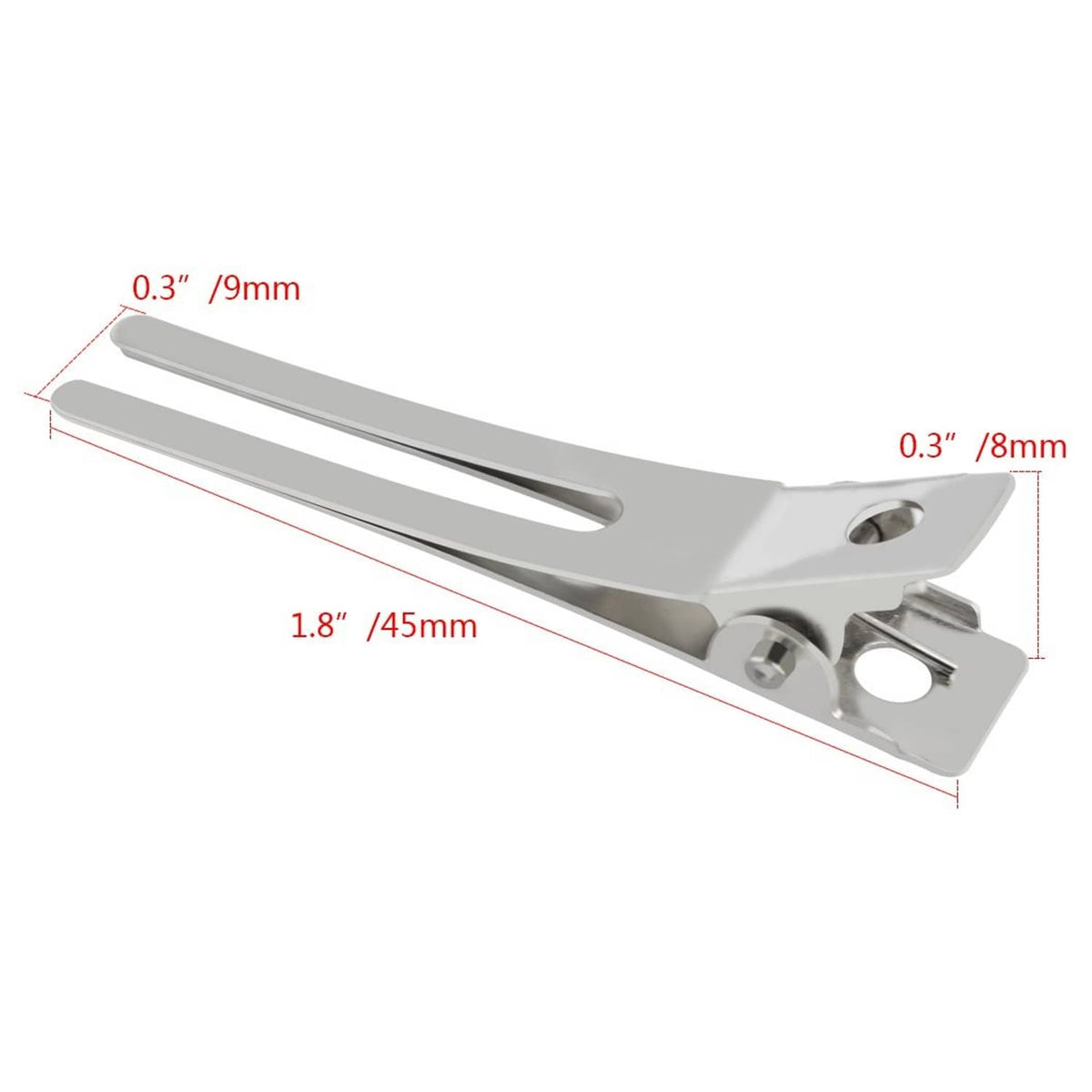 Silver double-prong hair curl setting clip, size-marked for 1.8 inch