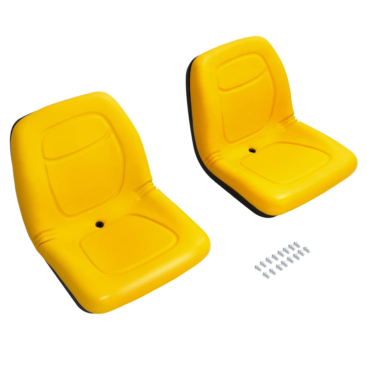 Pair of yellow seat cushions with black edges, drain holes on seat base