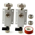 Air line outlet kit with two silver NPT fittings, brass plugs, and red PTFE tape roll