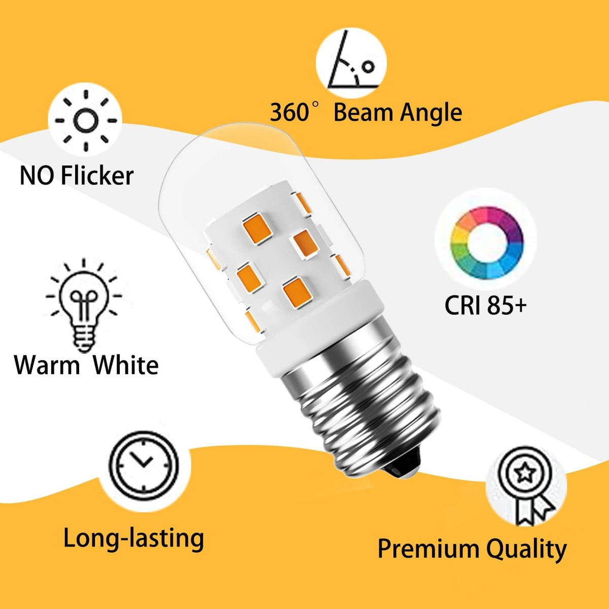 Warm white E17 LED microwave bulb, 360° beam angle, flicker-free, CRI 85+