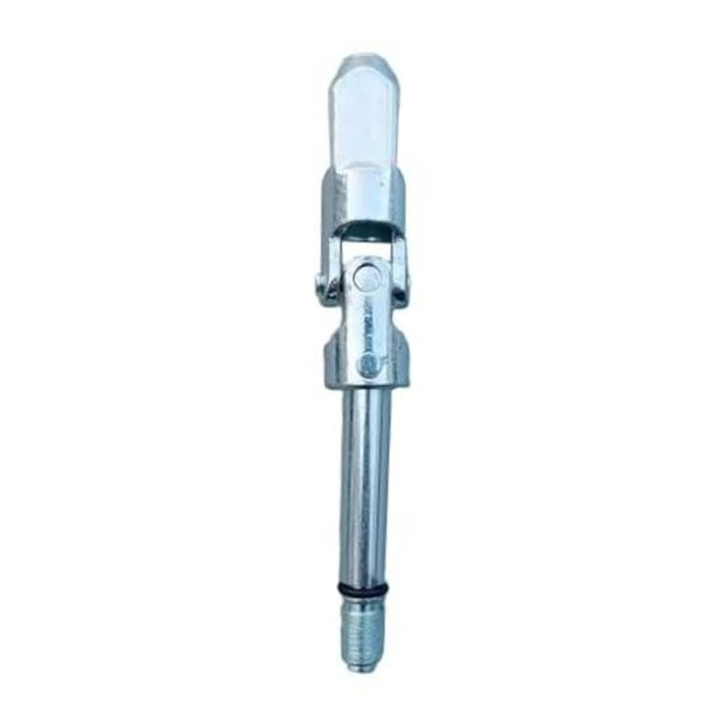 Metal universal joint jack tool with hinged yoke and threaded end, silver finish
