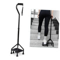 Black adjustable stair-climbing assist cane with wide anti-slip platform base and strap