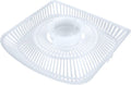 White plastic skimmer strainer basket with central filter cup and slotted rim
