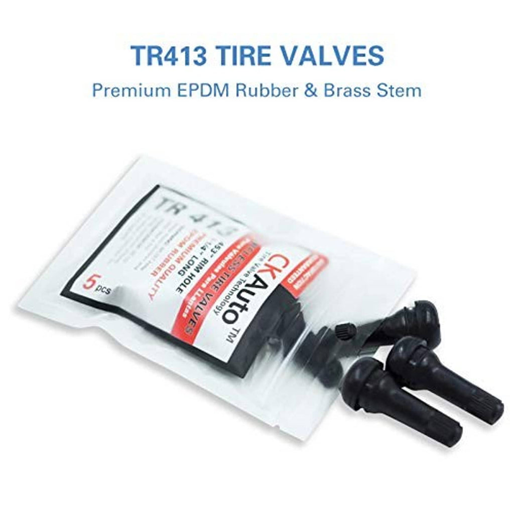 Plastic bag of black rubber tire valve stems with brass valve core, 5 pcs