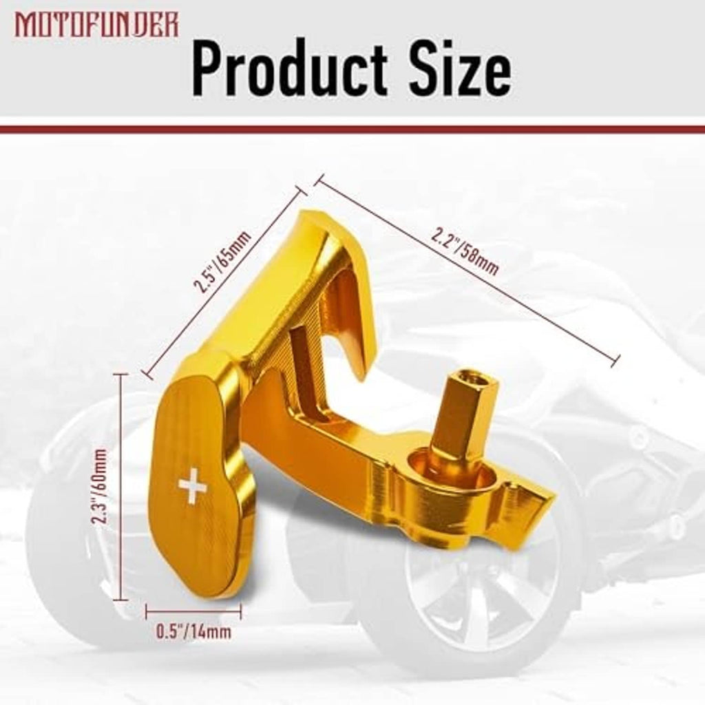Gold aluminum thumb throttle paddle lever with product size measurement diagram