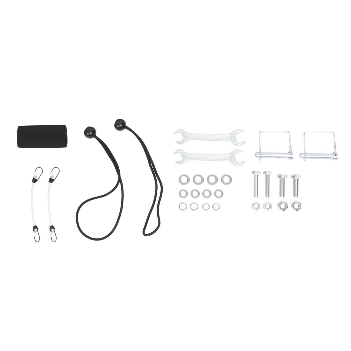Boat sun shade hardware set with straps, brackets, bolts, and screws
