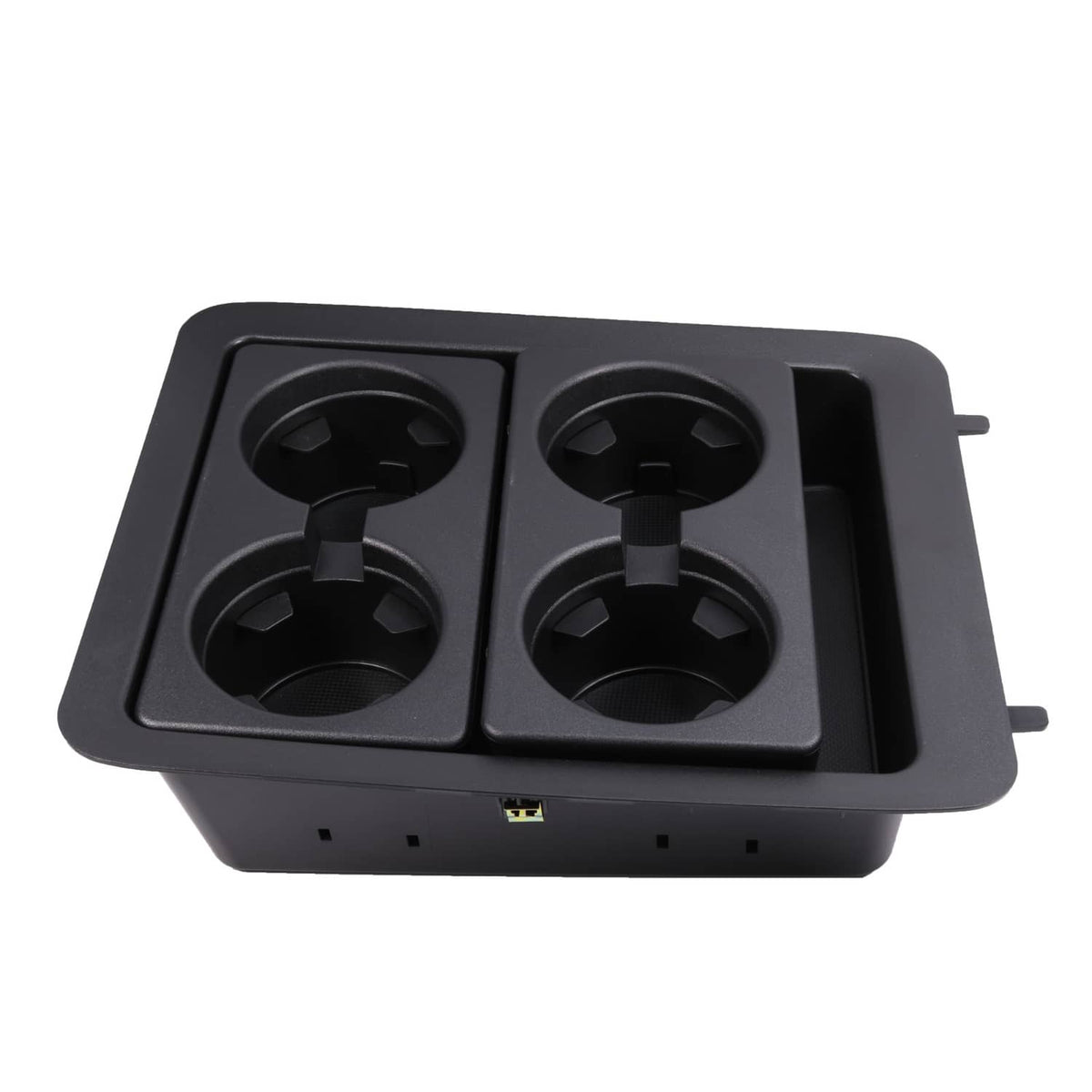 Front view of black two-by-two cup holder bezel with four circular wells