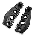 Pair of black front bumper brackets with round openings and mounting tabs, plastic