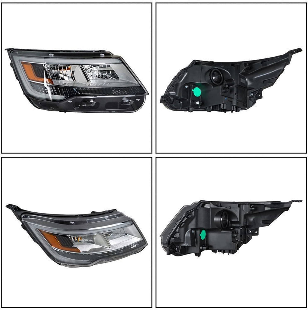 Left-side headlight assembly front and rear views with amber lens
