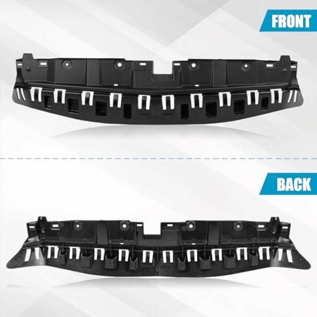 Black radiator support cover showing front and back with mounting holes