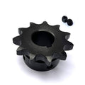 #40 roller chain sprocket with 11 teeth and central bore, black steel