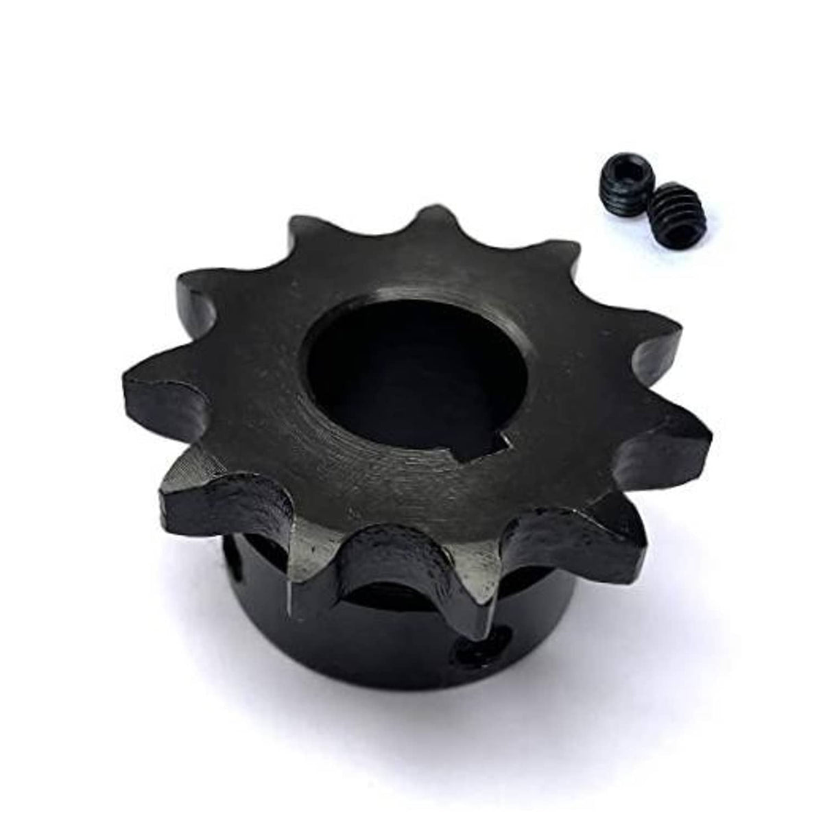 #40 roller chain sprocket with 11 teeth and central bore, black steel