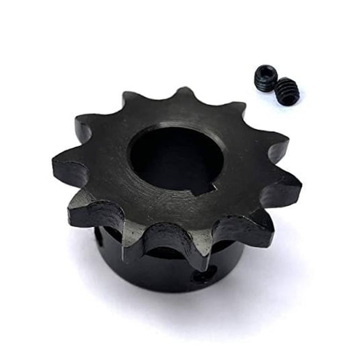 #40 roller chain sprocket with 11 teeth and central bore, black steel