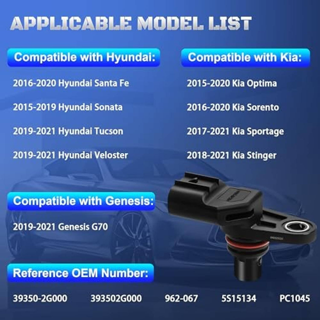 Camshaft position sensor with compatibility reference and part number callouts