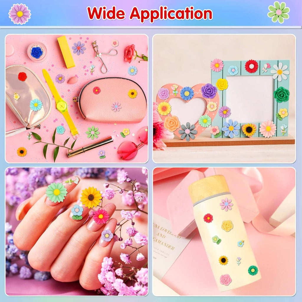 Mini flatback resin flowers used for crafts, cards, and small accessories