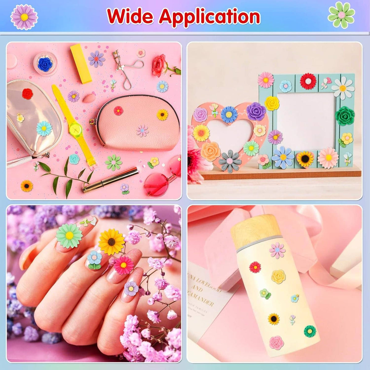 Mini flatback resin flowers used for crafts, cards, and small accessories
