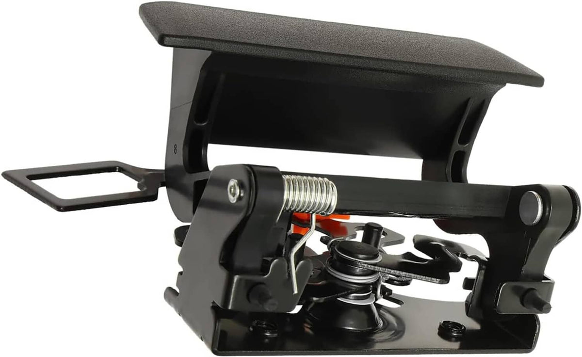 Black tailgate lock assembly with lever and spring-loaded latch parts