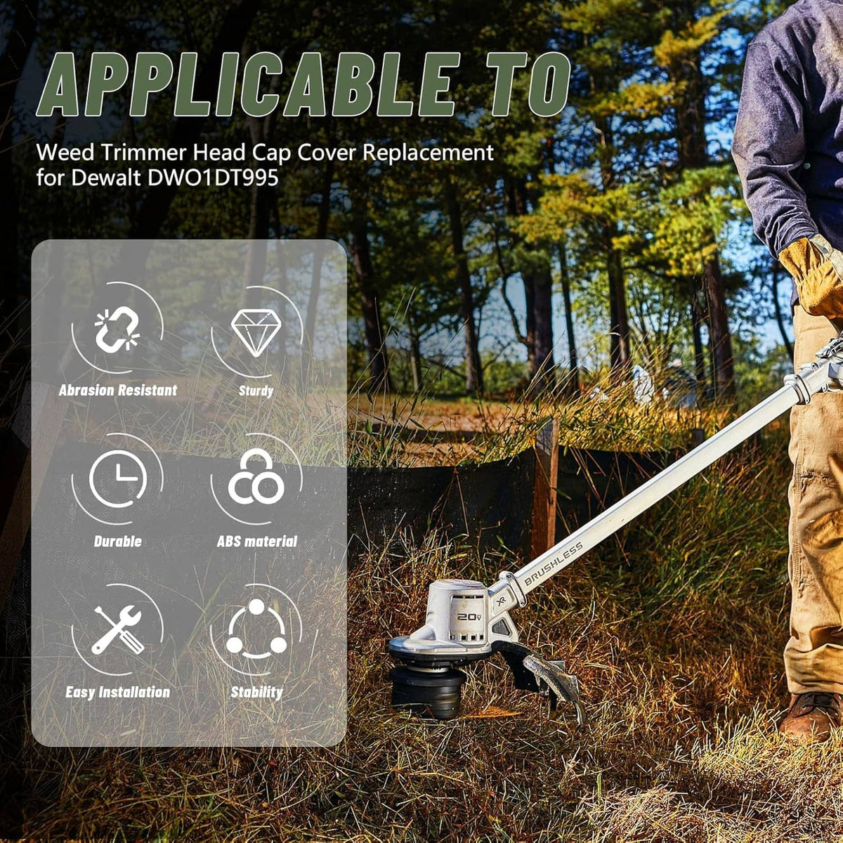 Weed trimmer head cap cover replacement installed on a grass trimmer cutting head