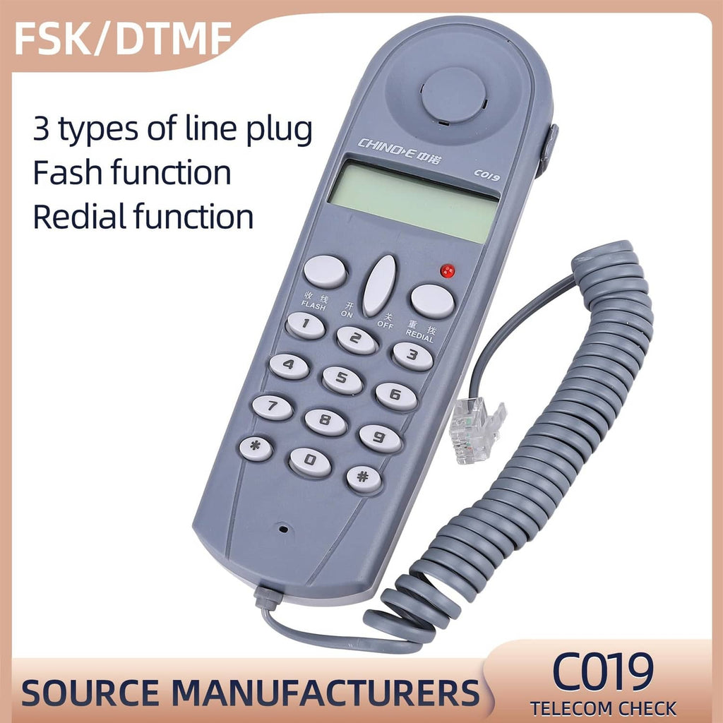 Telephone telecom line check tester with LCD, keypad buttons, and coiled cord