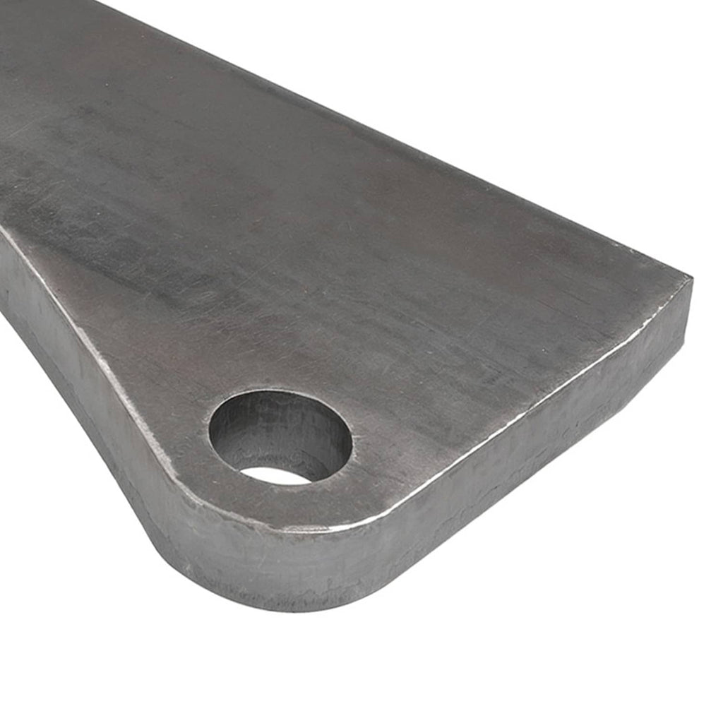 Metal quick-attach bracket end plate with circular mounting hole and curved corner