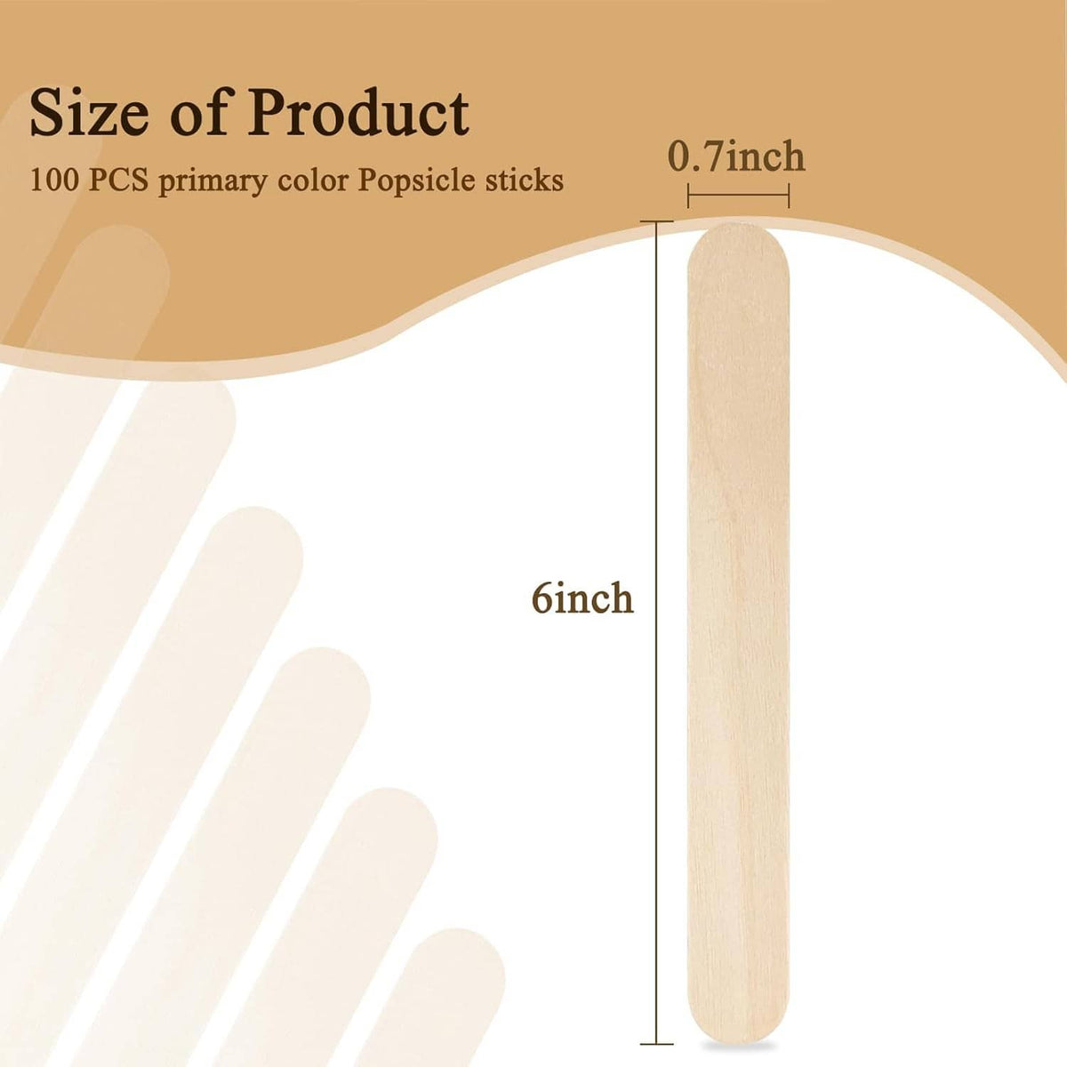 Single light wood popsicle stick with rounded ends