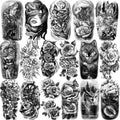 Black temporary tattoo sheet set with animal and floral motifs in large half-arm size