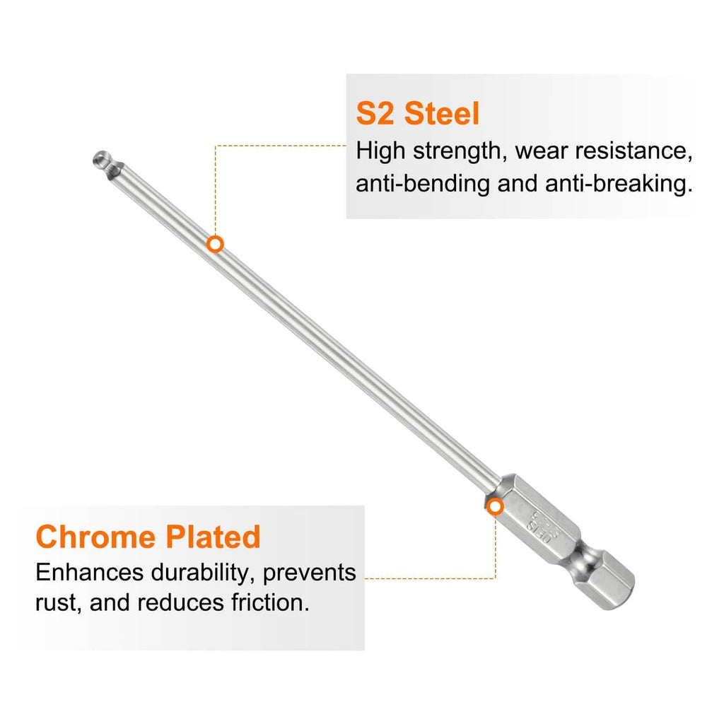 S2 steel chrome-plated magnetic ball-end hex bits, 100mm, 2-piece set