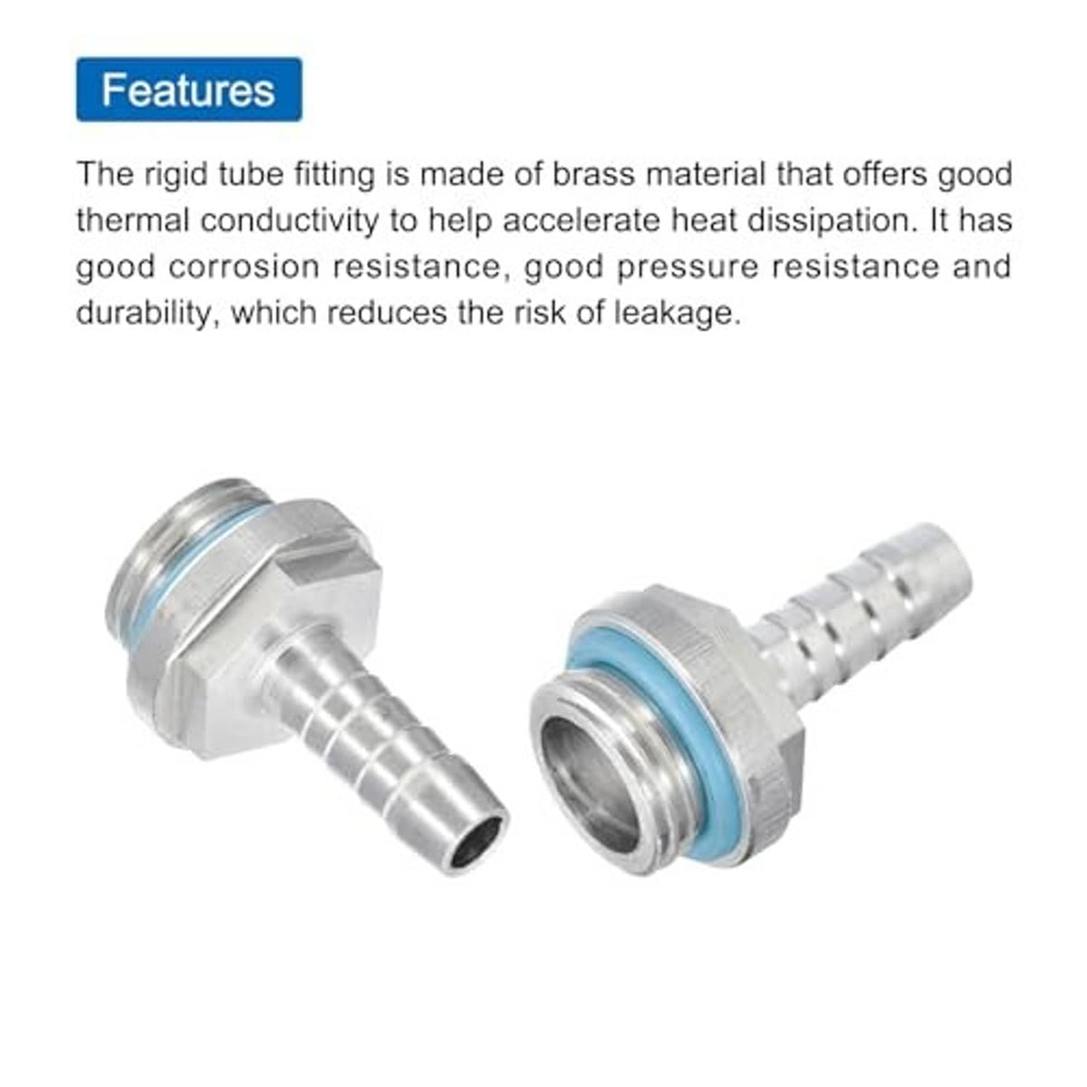 Barbed tube fitting adapter with blue sealing ring, rigid pipe style (2 pcs shown)