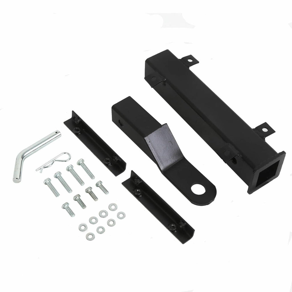 Black mounting hardware kit with brackets, bolts, and L-shaped wrench for installation