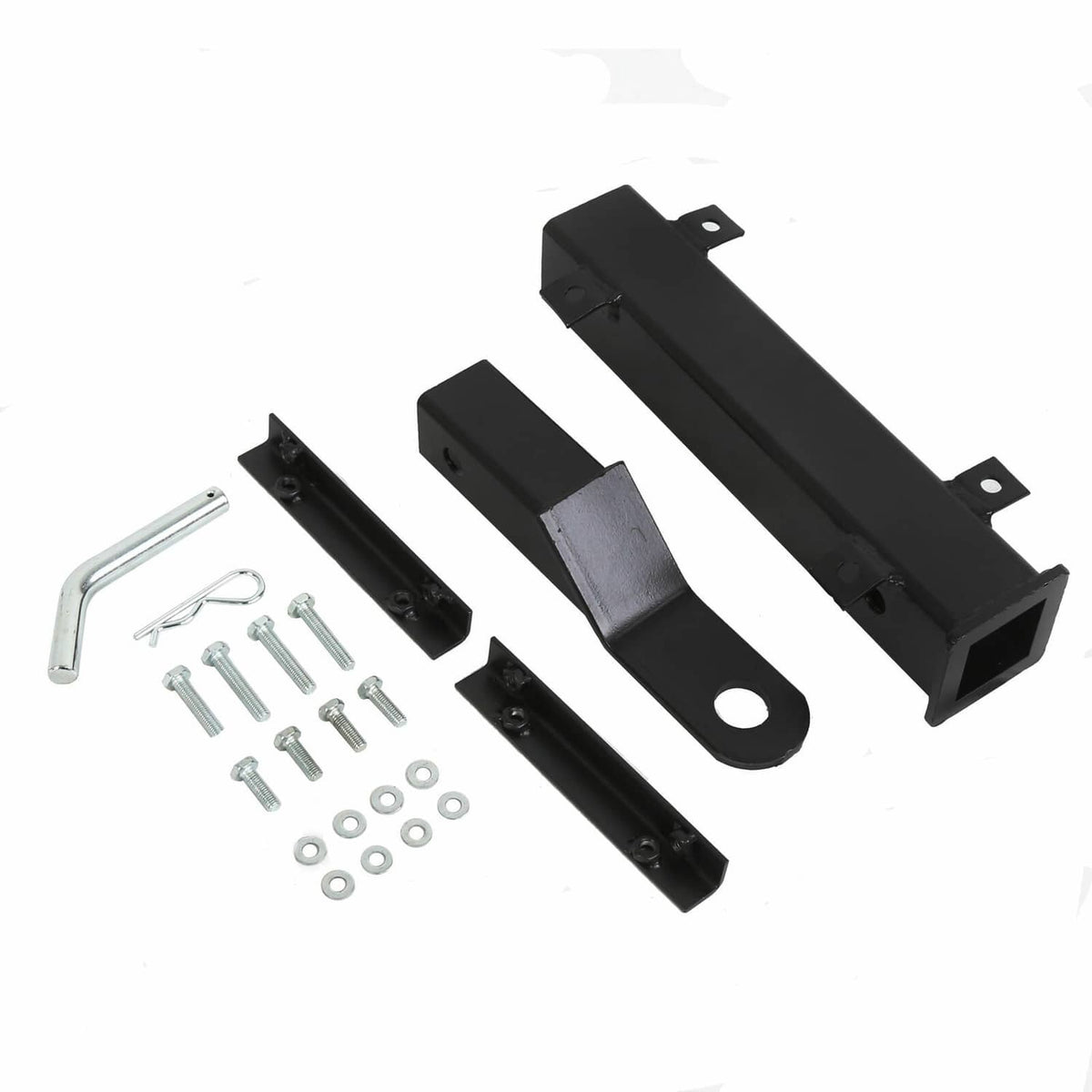 Black mounting hardware kit with brackets, bolts, and L-shaped wrench for installation