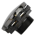 Vented fuel transfer cap with 2-inch threaded neck, black steel