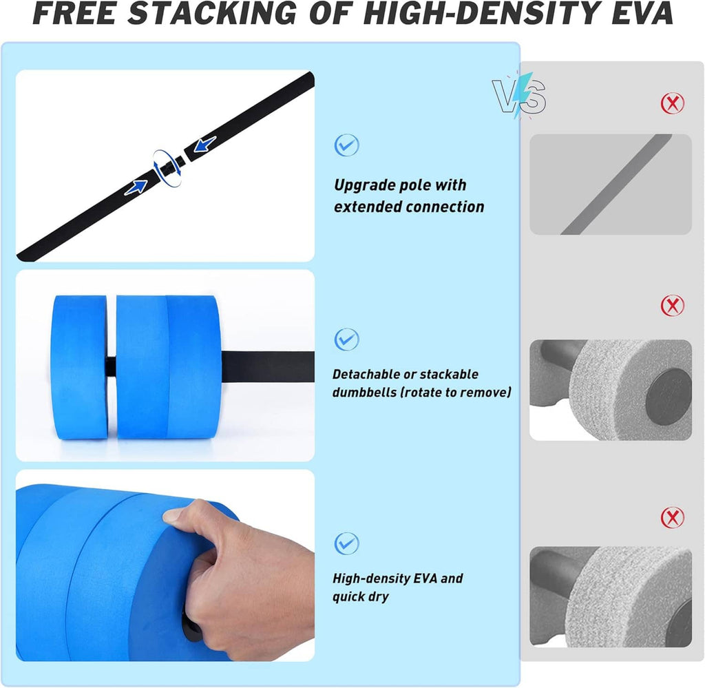 High-density EVA foam water dumbbell with detachable black pole and blue end weights