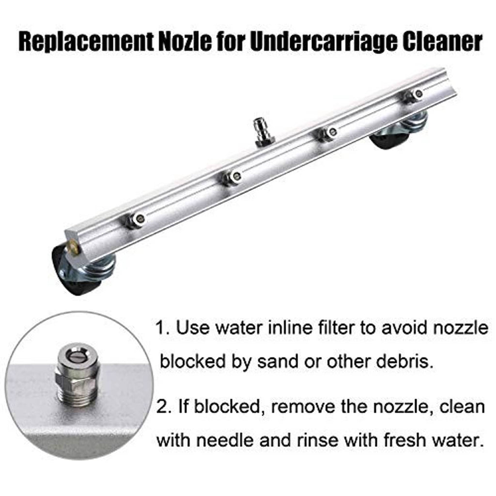 Undercarriage cleaner replacement nozzle bar with threaded nozzles and caster wheels