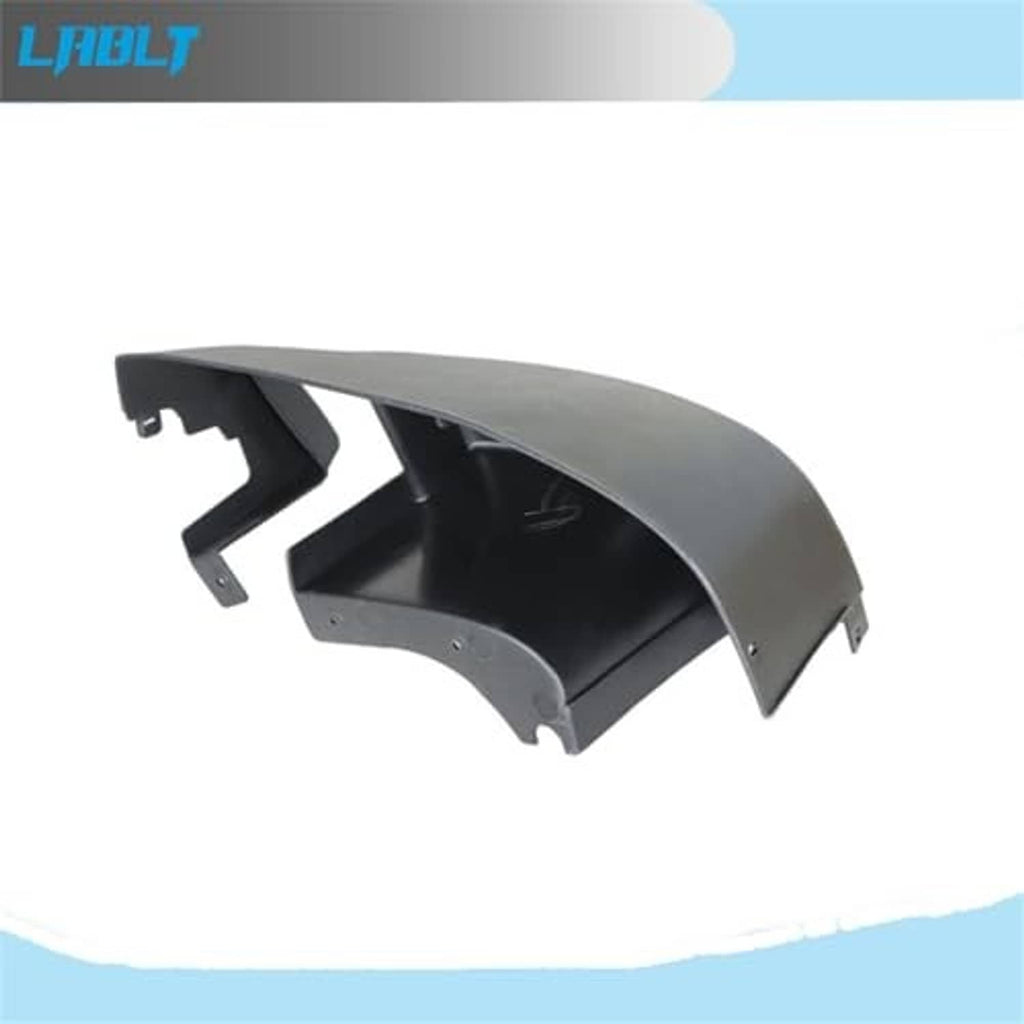 Left rear bumper side end cap cover, dark gray curved panel with mounting brackets