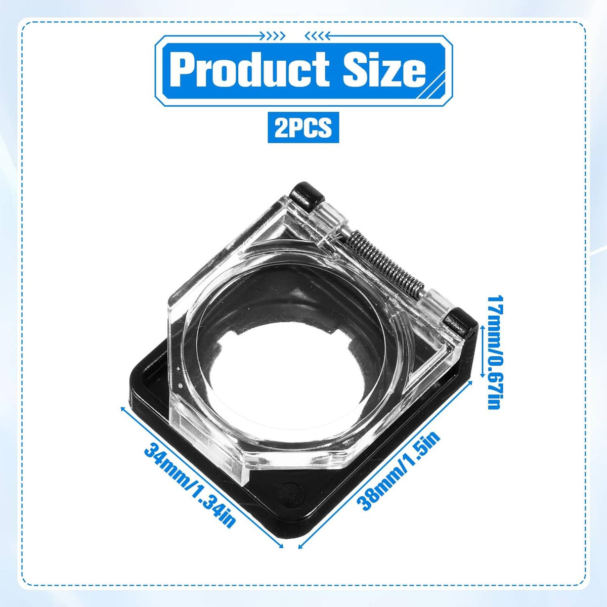 PC power button switch cover set, clear round ring with black square base and screws