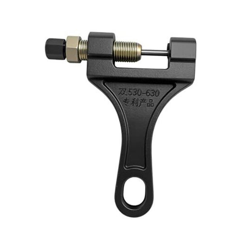 Universal motorcycle chain breaker tool with black handle and threaded pin press screw