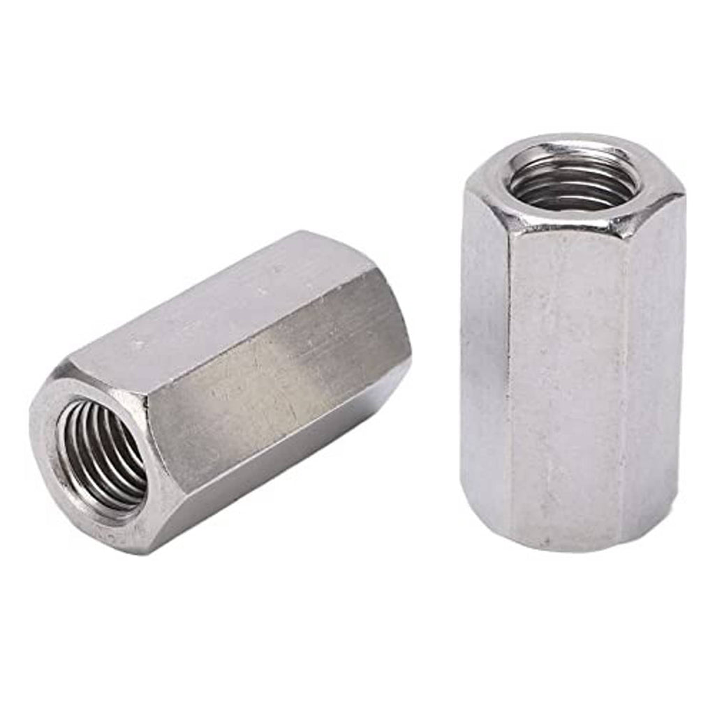 304 stainless steel hex coupling nuts with internal M16x2 threads, 24mm OD, 48mm, 2-pack