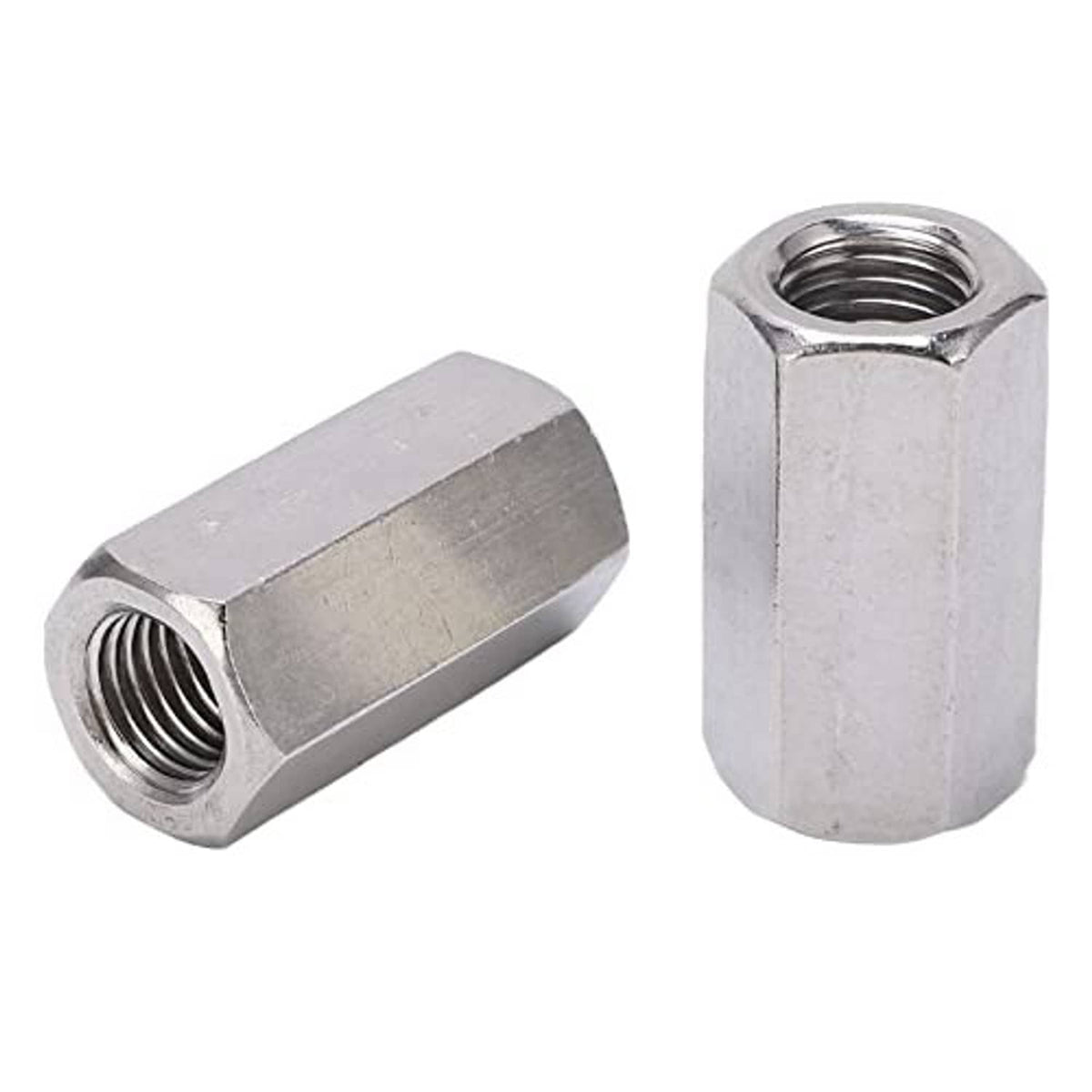 304 stainless steel hex coupling nuts with internal M16x2 threads, 24mm OD, 48mm, 2-pack